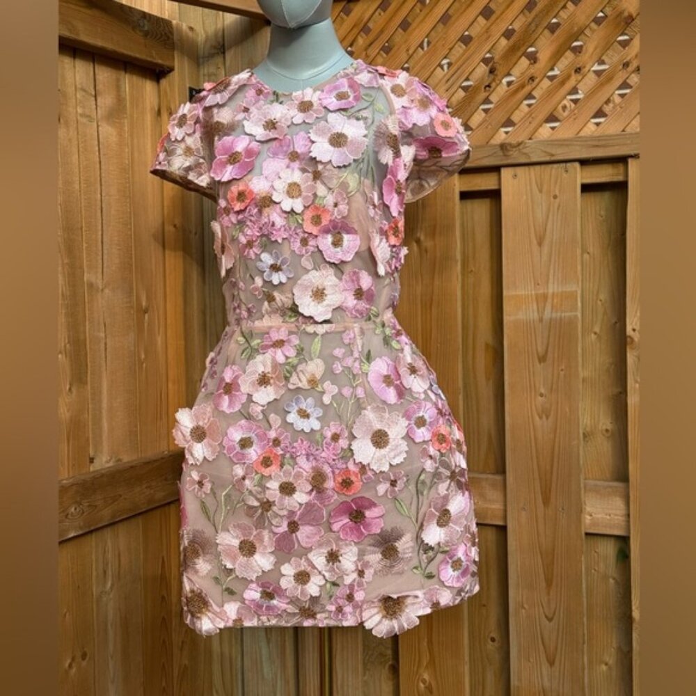 🆕 BRONX & BANCO 🧿 NWOT Jasmine Capsleeve Pink Floral Mini Dress, Sz L US 8 - Picture 5 of 17